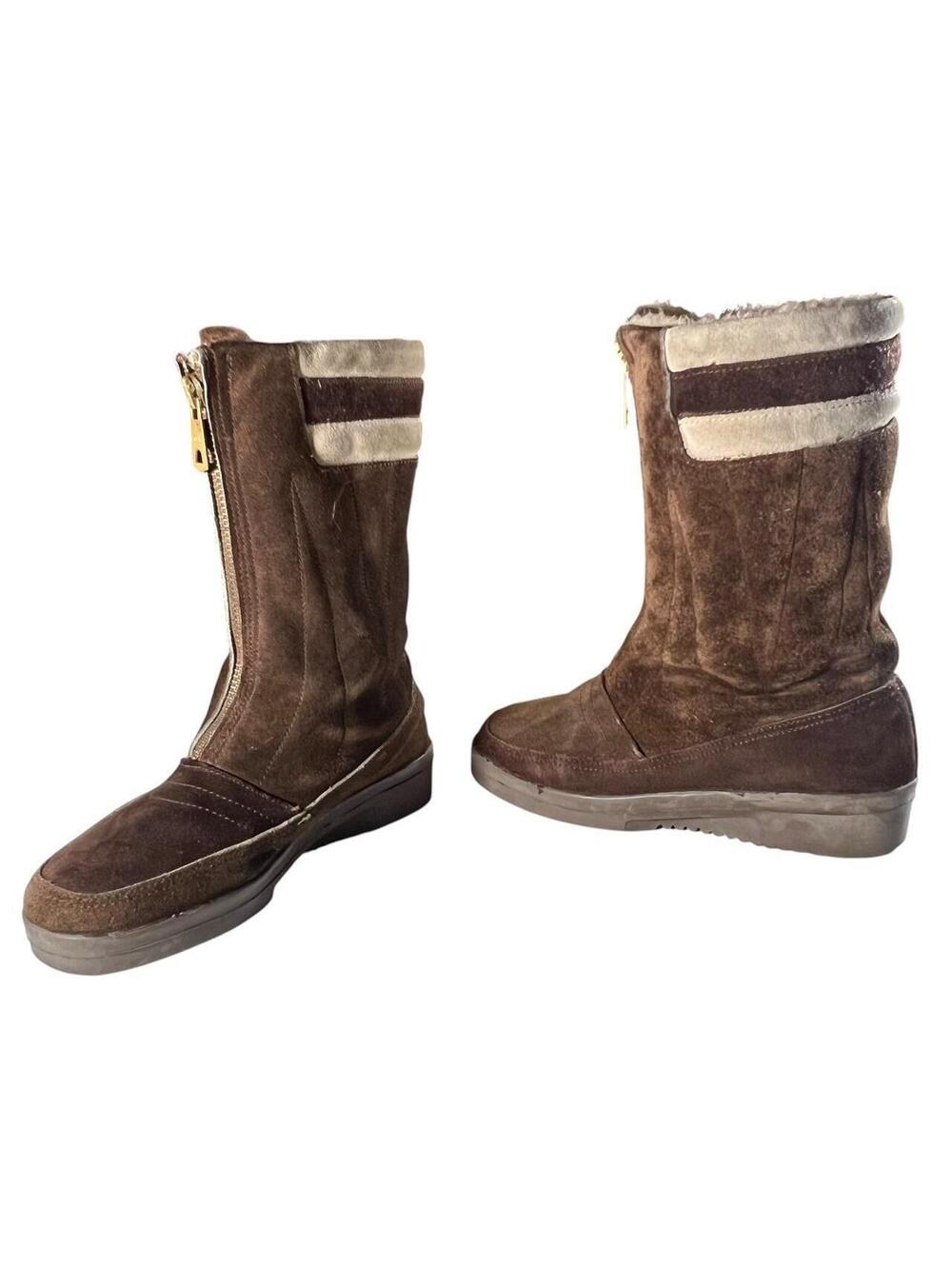 Vintage Brown Suede Fur Lined Wrestling Style Boots